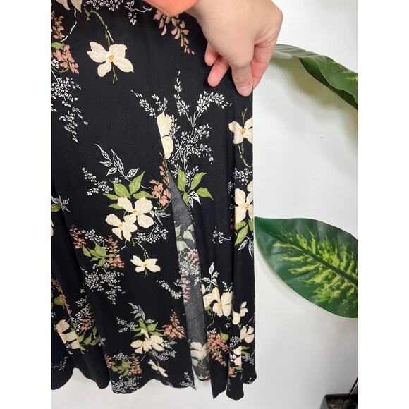 Reformation Luciana Black Floral Midi Dress Side Slit Puff Sleeve Flowy Romantic - Picture 6 of 9